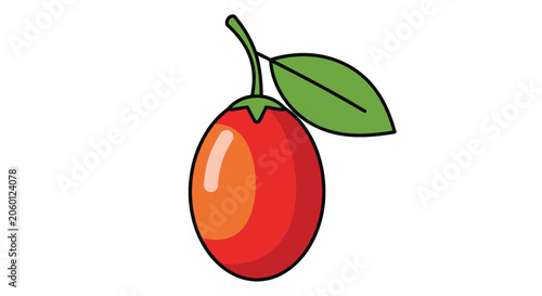 Vibrant red fruit with green leaf isolated on white background vector