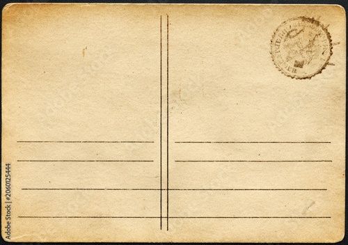 Vintage Postcard Back with Lines and Stamp.