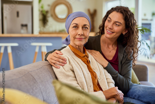 Daughter support elder mother during cancer treatment