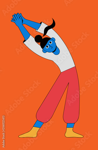 Yoga pose illustration with a calm expression on an orange background
