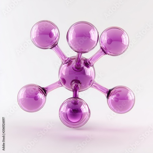 Abstract Purple Molecular Structure with Spherical Atoms.