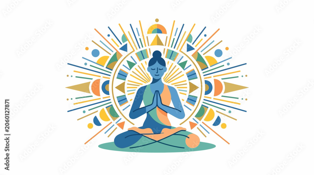 Fototapeta premium Serene Woman Meditating in Lotus Pose with Spiritual Geometric Mandala Pattern Victoria Day