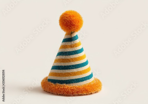 Festive Striped Party Hat with Orange Pom-Pom.