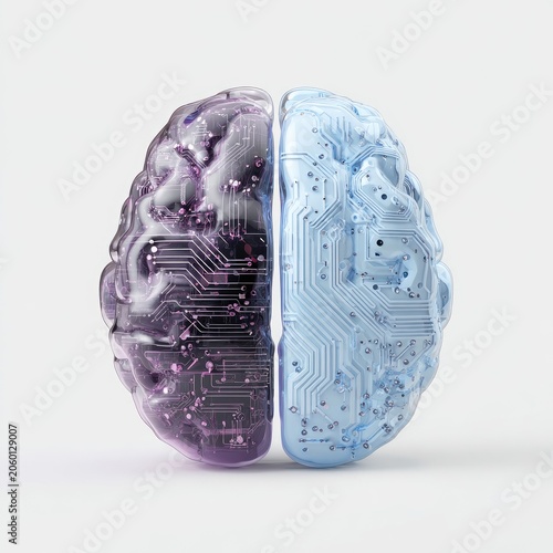 Split Brain Concept - Organic vs. Digital Intelligence.
