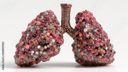 Abstract Representation of Diseased Lungs Filled with Colorful Particles.