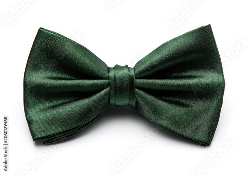Elegant Dark Green Satin Bow Tie Isolated on White Background.
