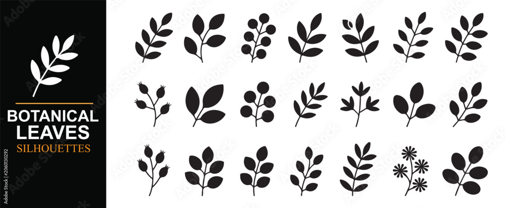 Fototapeta premium Elegant Botanical Leaves Set Featuring Organic Plant Silhouette Elements