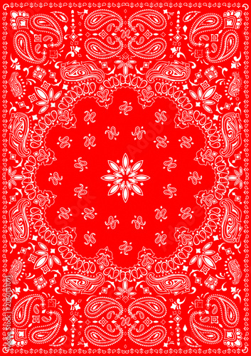 Traditional paisley bandana design with intricate decorative motifs.