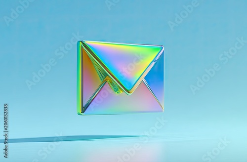 Holographic Envelope Icon Floating on a Blue Background.