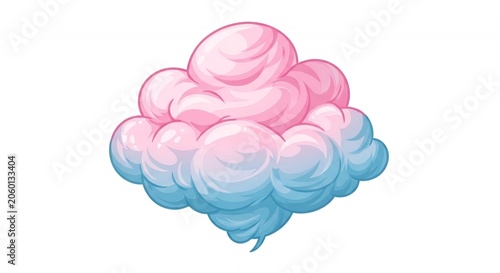 Whimsical Pink and Blue Cotton Candy Cloud Graphic Art Isolated on White Background for Sweet Food or Sky Design
