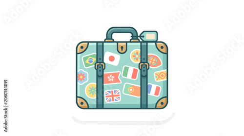 Fotografie Vintage suitcase covered in travel stickers, ready for adventure