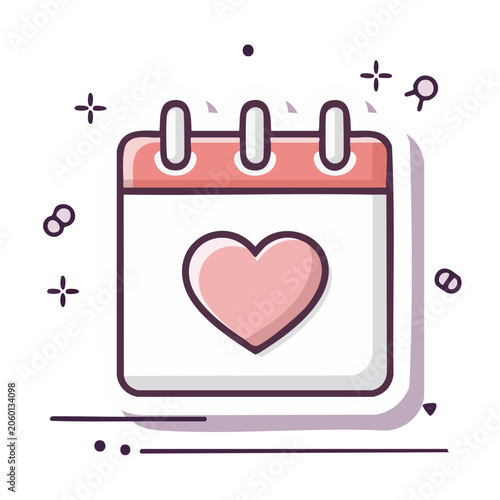 Calendar with Heart Icon in Flat Design