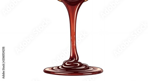 Delicious Thick Melted Chocolate Sauce Pouring and Swirling on Isolated White Background Graphic Food Illustration