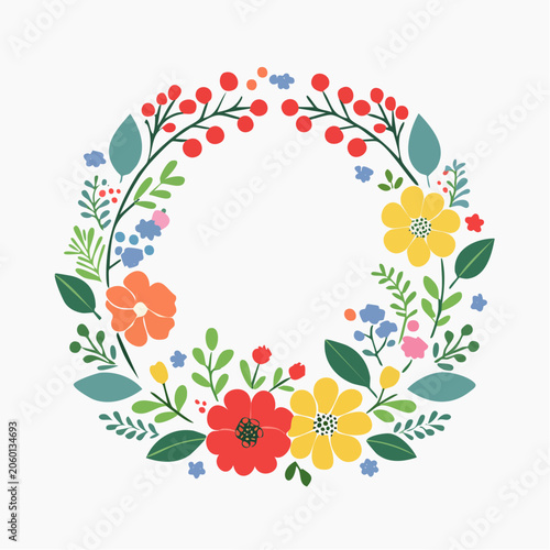 Floral Wreath with Berries and Flowers