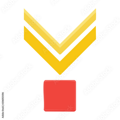 Yellow chevron down arrow with red button icon