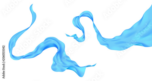 Obraz na plátně Blue silk fabric waves gracefully on a clean white backdrop