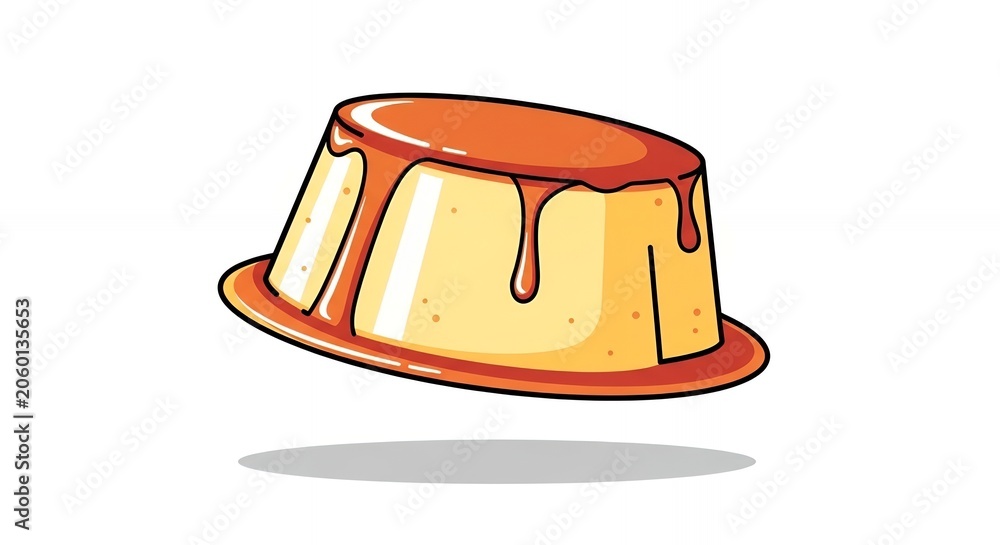 Fototapeta premium Vector Illustration of a Classic Caramel Custard Flan Dessert with Sweet Syrup Topping Isolated on White Background.