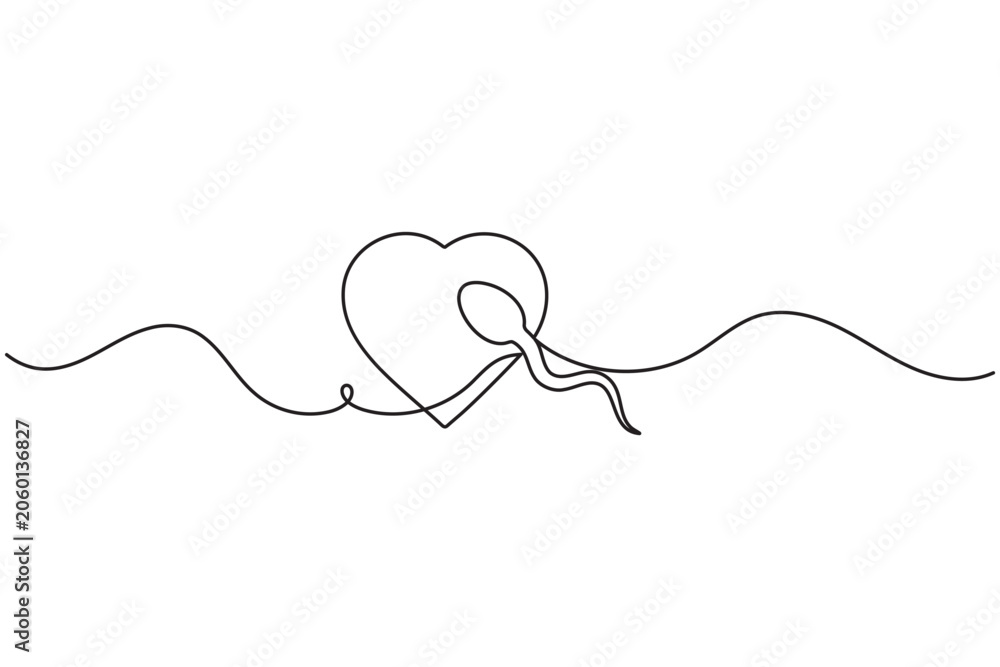 Obraz premium Sperm cell continuous line art minimalist outline icon for fertility concept