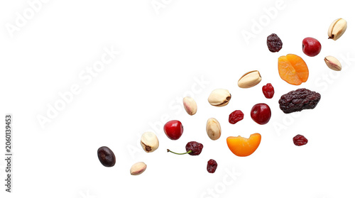 Mixed Nuts and Dried Fruits Isolated on Transparent Background, Healthy Snack Assortment Cut Out