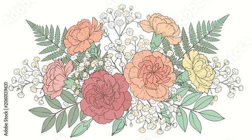 Soft Pastel Floral Arrangement with Ferns and Baby's Breath