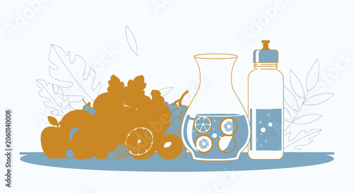 Natural skincare ingredients with botanical extracts and glass bottles