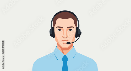 Professional male customer service representative wearing headset isolated on light background