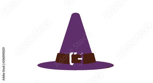 Purple witch hat with buckle on white background for halloween theme