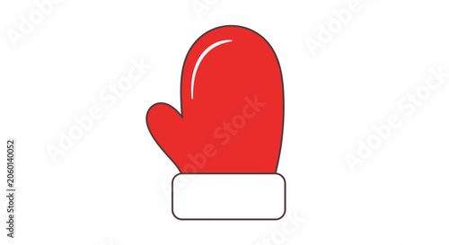 Red winter mitten illustration with white cuff and highlight on plain background