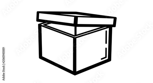 Simple black and white line drawing of an open box with lid slightly raised