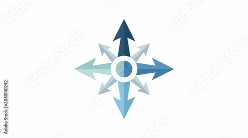 A central circular design with multiple arrows pointing outwards in all directions