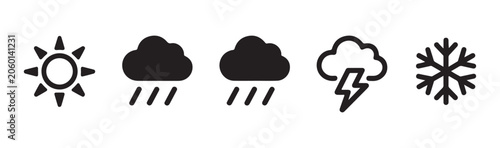 Obraz na plátně Weather icon set featuring sun cloud with rain thunder and snowflake signs for mobile apps design