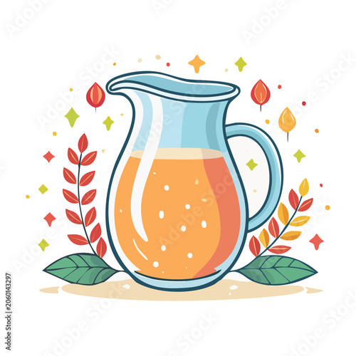 Flat design juice pitcher with lemon slices and ice