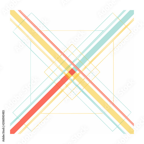 Geometric diagonal lines in red yellow blue cyan