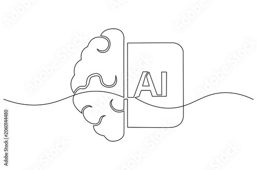 Continuous one line drawing of AI technology icons for web and mobile app. Single line drawing illustration of Machine learning.  Smart robotic concept vector art. Doodle line illustration.