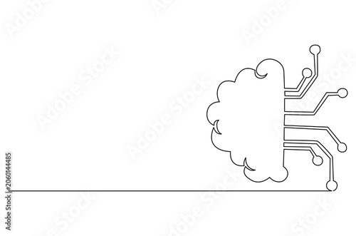 Continuous one line drawing of AI technology icons for web and mobile app. Single line drawing illustration of Machine learning.  Smart robotic concept vector art. Doodle line illustration.