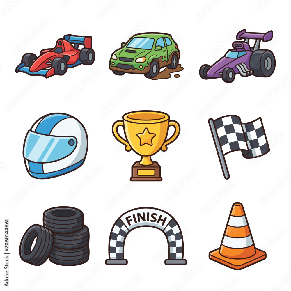 Naklejka premium Racing cars and motorsport accessories.