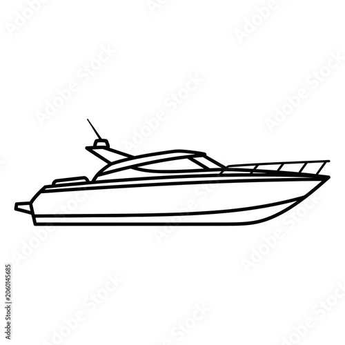 Sleek white motorboat side view on transparent background