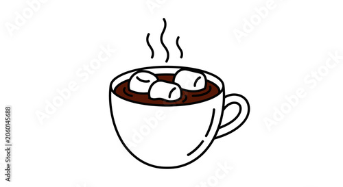 Steaming hot chocolate with marshmallows in a white cup