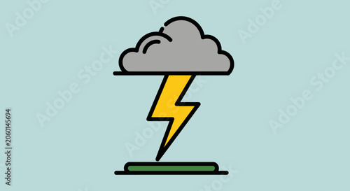 Thunderstorm weather icon with lightning bolt over green ground