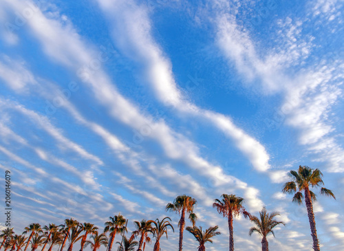 Colorful landscape of the southern coast on the background of magnificent sunset sky, Malaga, Spain