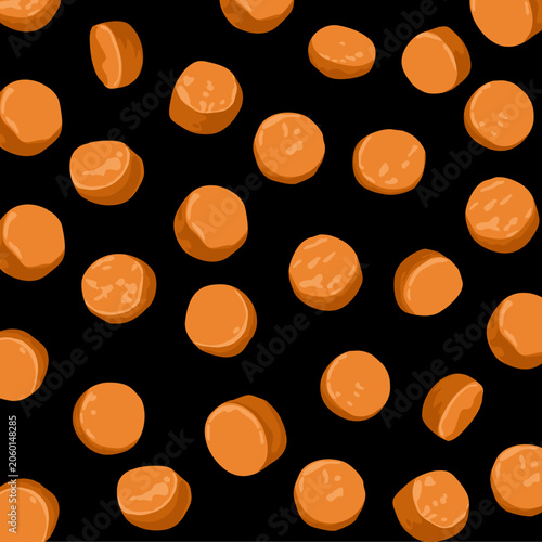 Sliced Sausage pattern Isolated on Black Background. Snack on black