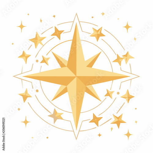 Golden Compass Rose with Stars