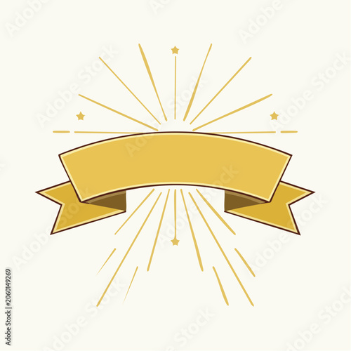 Golden Ribbon Banner with Starburst and Stars