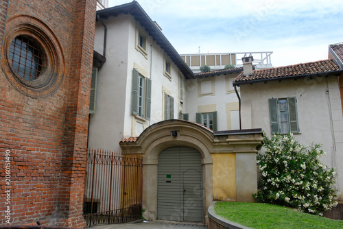 Historic buildings in Piazza Borromeo, square of Milan, Italy