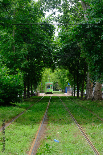 Tramway along via Domodossola in Milan, Italy