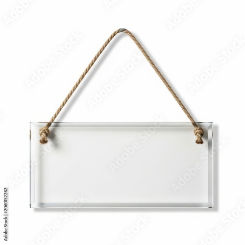 Clear acrylic sign hanging with rope and brass hooks