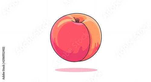 Single Fresh Ripe Peach Fruit Graphic Illustration with Vibrant Colors and Shadow Isolated on Plain White Backdrop.