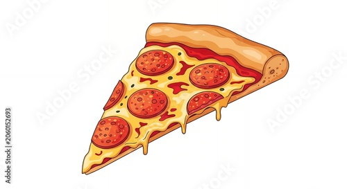 Delicious Pepperoni Pizza Slice Illustration with Melting Cheese and Thick Crust Isolated on White Background