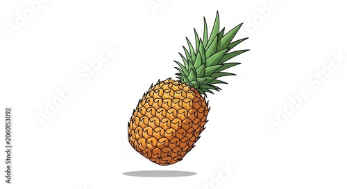 Vibrant Tropical Pineapple Fruit Illustration with Green Leaves and Yellow Skin Isolated on White Background Vector