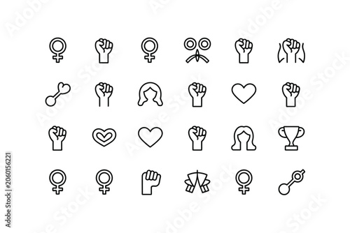 Feminist empowerment icon set line symbols for equality